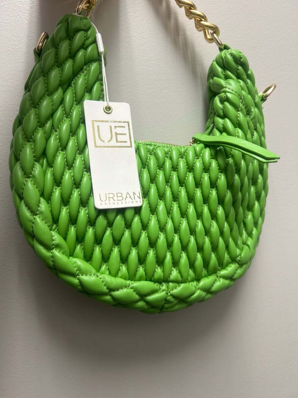 Urban Expressions Jade Handbag Lime Green Quilted Gold Chain Strap NWT